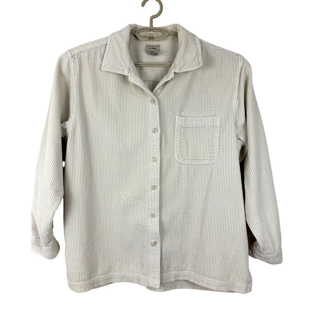 L.L. Bean Women's Corduroy Button Shirt Shacket Cream Oatmeal Large Cotton
